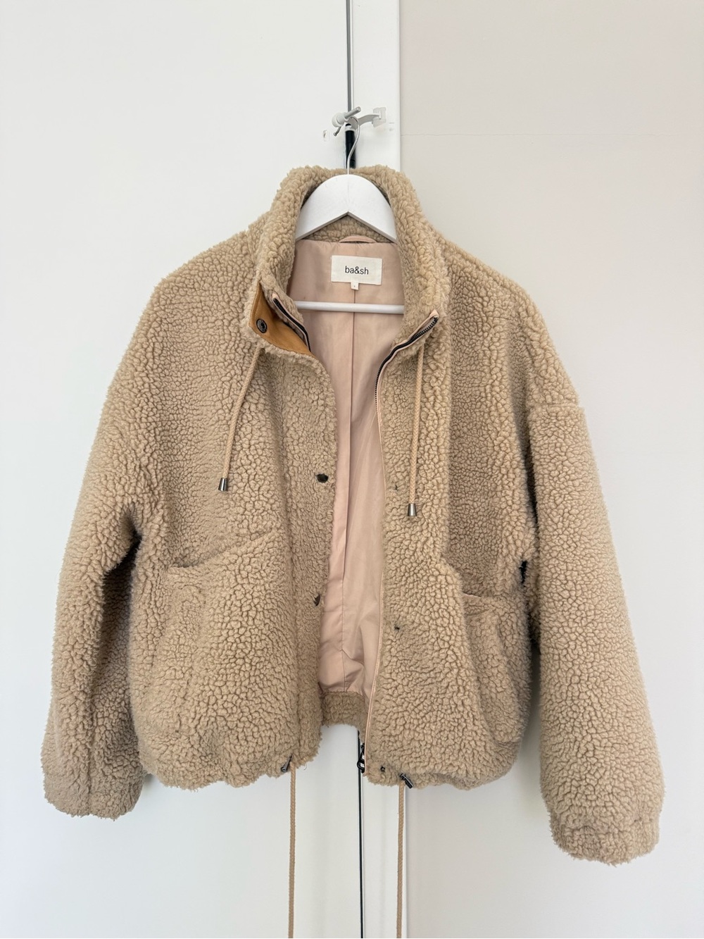 ba&sh Beige Teddy Bomber Jacket